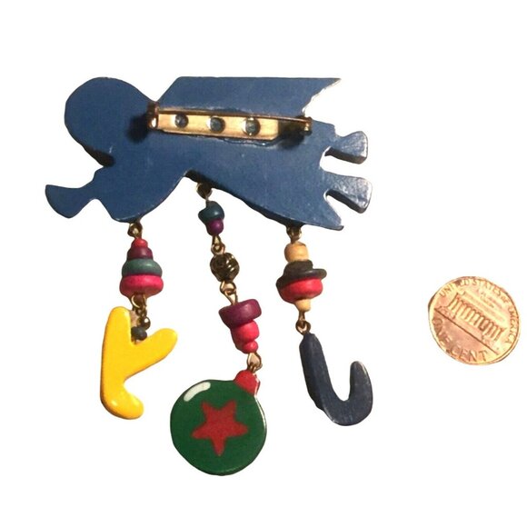 Vintage Hand-Painted Angel Brooch With JOY Charms & Beads - Picture 9 of 9